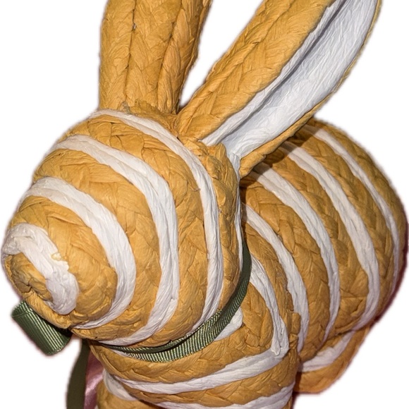 Easter Rabbit Whimsical Tan and White Bunny with Green Bow - Picture 3 of 12